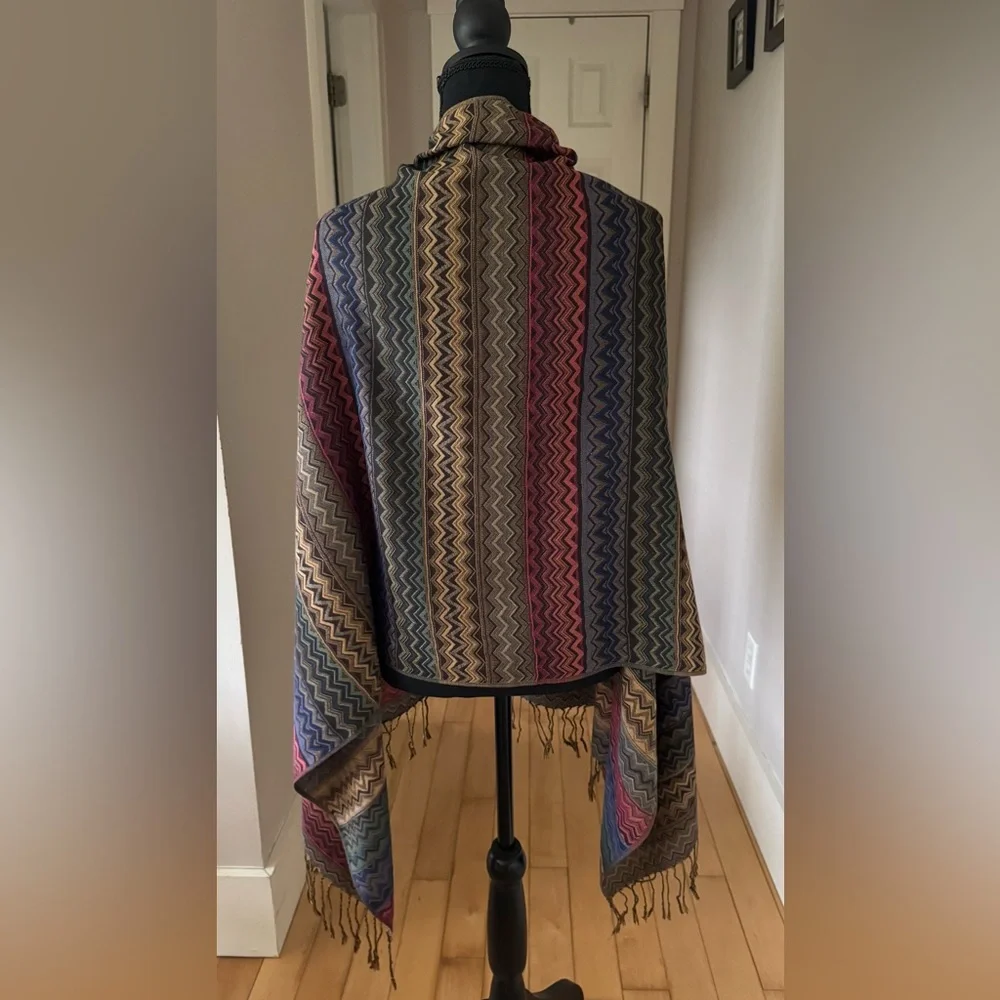 Pashmina shawl wrap scarf boho vibrant chevron pattern multicolor women OS‎